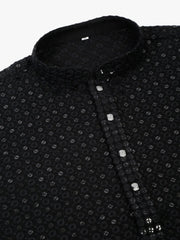 Men Black Chikankari Embroidered and Sequence Kurta Only ( KO 678 Black ) [FF] [L-1-4]