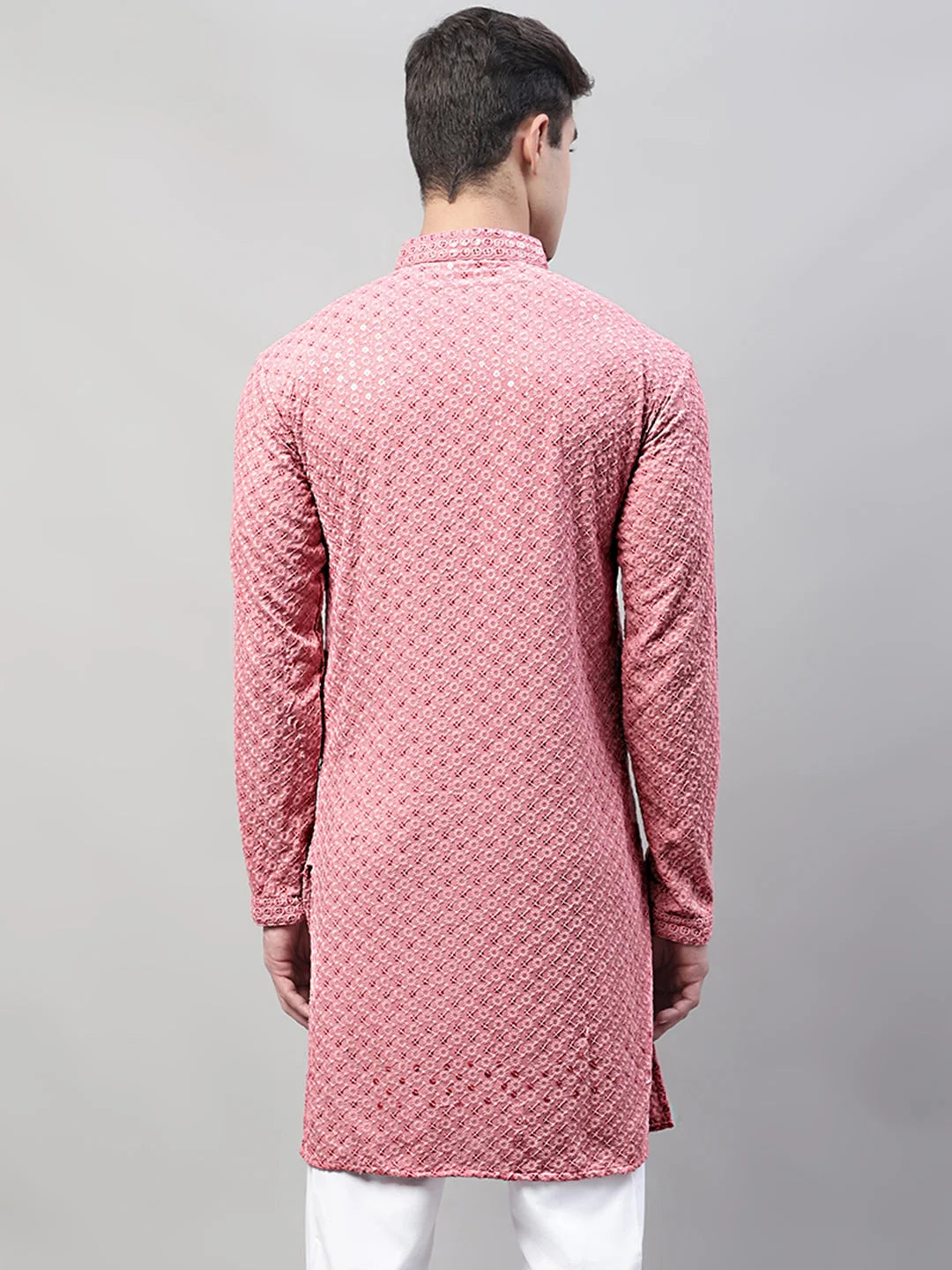 Coral Red Chikankari Mens Kurta | Indian Kurta for Men