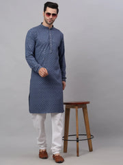 Men Grey Chikankari Embroidered and Sequence Kurta Only ( KO 678 Grey ) [FF] [L-1-4]