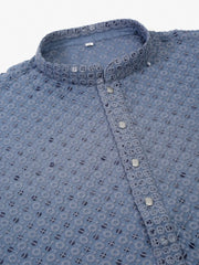 Men Grey Chikankari Embroidered and Sequence Kurta Only ( KO 678 Grey ) [FF] [L-1-4]