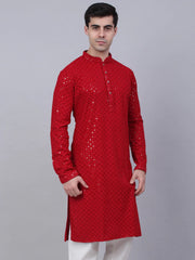 Men Maroon Chikankari Embroidered and Sequence Kurta Only ( KO 678 Maroon ) [FF] [L-1-4]