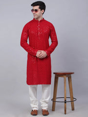Men Maroon Chikankari Embroidered and Sequence Kurta Only ( KO 678 Maroon ) [FF] [L-1-4]