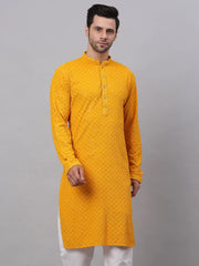 Men Mustard Chikankari Embroidered and Sequence Kurta Only ( KO 678 Mustard ) [FF] [L-1-4]