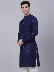 Men Navy Blue Chikankari Embroidered and Sequence Kurta Only ( KO 678 Navy ) [FF] [L-1-4]
