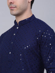 Men Navy Blue Chikankari Embroidered and Sequence Kurta Only ( KO 678 Navy ) [FF] [L-1-4]