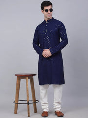Men Navy Blue Chikankari Embroidered and Sequence Kurta Only ( KO 678 Navy ) [FF] [L-1-4]