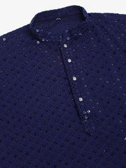 Men Navy Blue Chikankari Embroidered and Sequence Kurta Only ( KO 678 Navy ) [FF] [L-1-4]