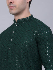 Men Olive Green Chikankari Embroidered and Sequence Kurta Only ( KO 678 Olive ) [FF] [L-1-4]