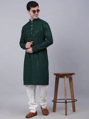 Men Olive Green Chikankari Embroidered and Sequence Kurta Only ( KO 678 Olive ) [FF] [L-1-4]
