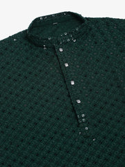 Men Olive Green Chikankari Embroidered and Sequence Kurta Only ( KO 678 Olive ) [FF] [L-1-4]