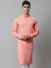 Men Peach Chikankari Embroidered and Sequence Kurtas ( KO 678Peach )-KO-678