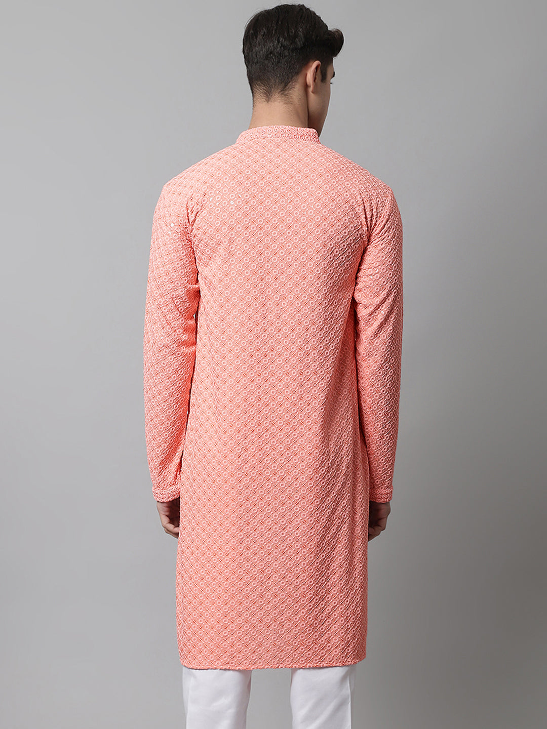 Peach Chikankari Mens Kurta | Embroidered Indian Kurta