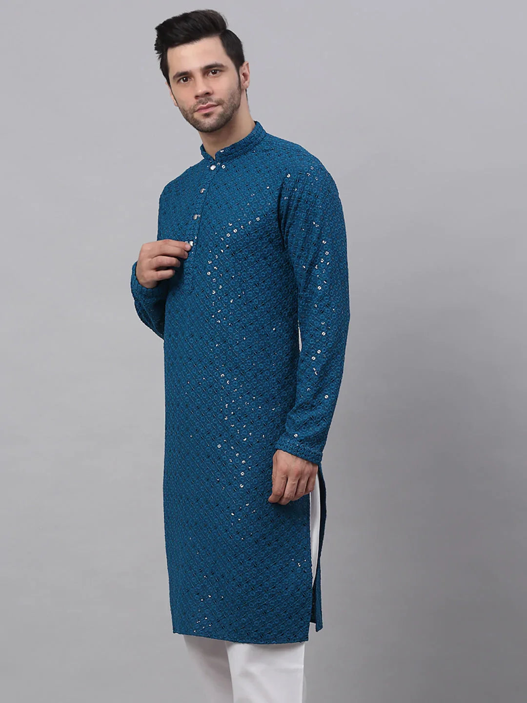 DesiQlo Men Kurta Only - Multicolor - KO_678Peacock_S