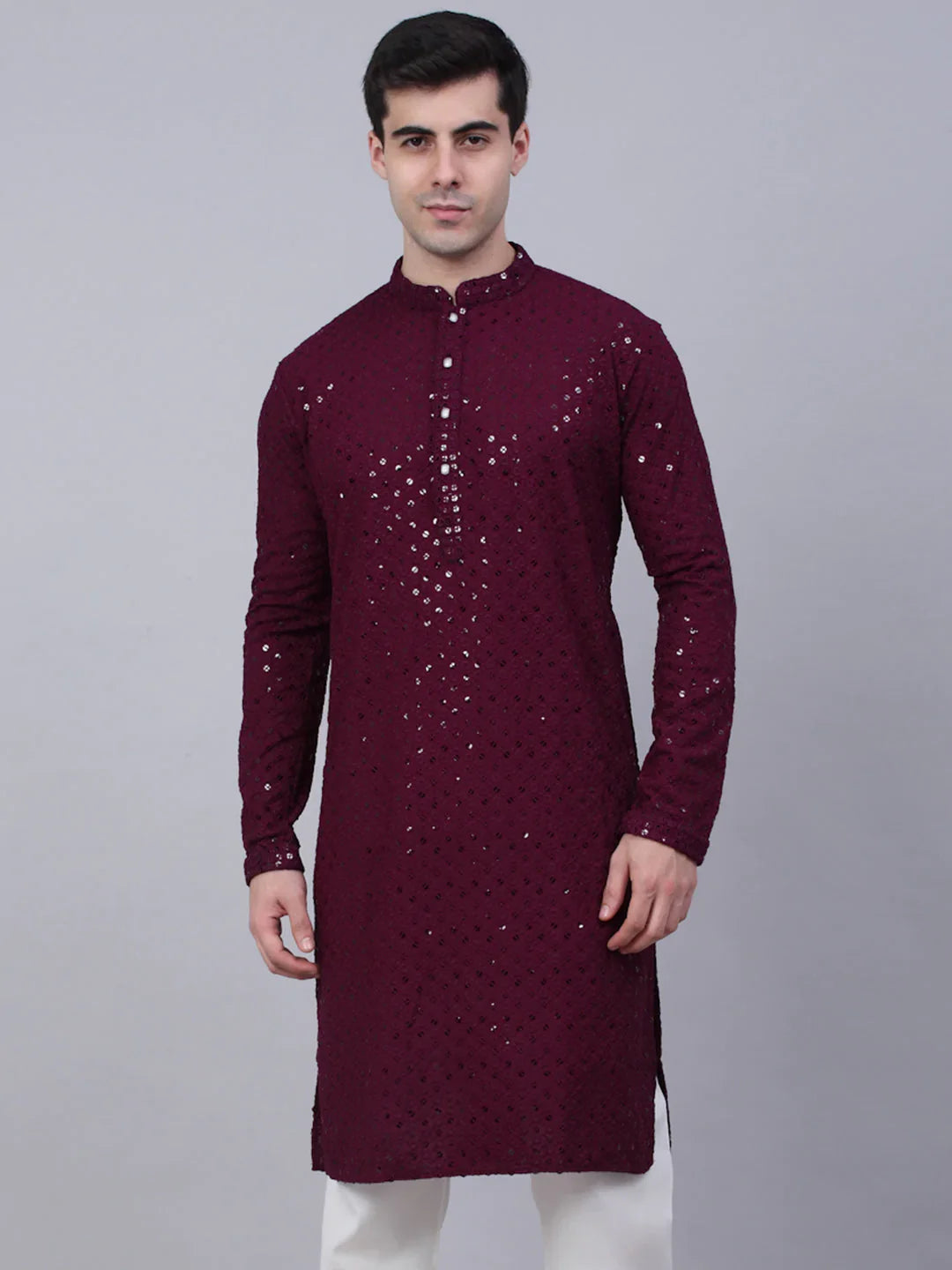 Men Purple Chikankari Embroidered and Sequence Kurta Only ( KO 678 Purple ) [FF] [L-1-4]