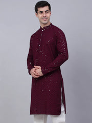 Men Purple Chikankari Embroidered and Sequence Kurta Only ( KO 678 Purple ) [FF] [L-1-4]