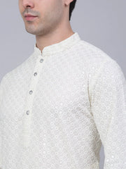 Men White Chikankari Embroidered and Sequence Kurta Only ( KO 678 White ) [FF] [L-1-4]