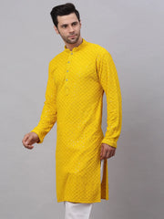 Men Yellow Chikankari Embroidered and Sequence Kurtas. ( KO 678Yellow )-KO-678