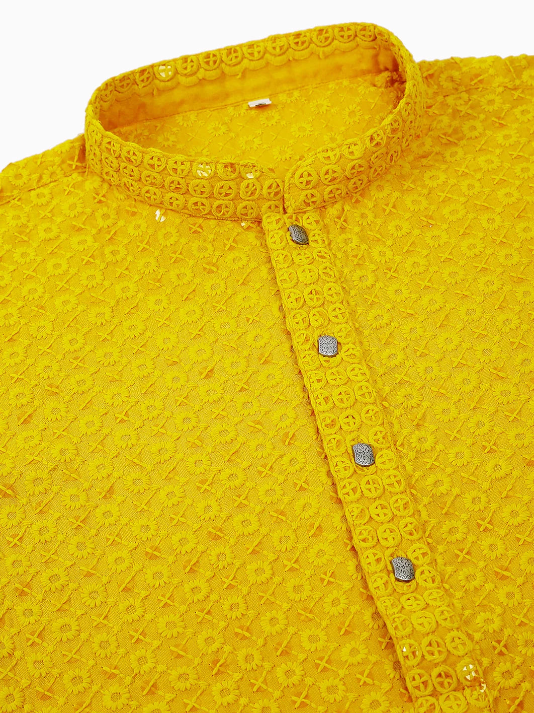 Stylish Yellow Chikankari Men's Kurta - Indian Kurta for Men