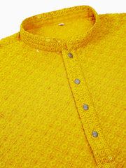 Men Yellow Chikankari Embroidered and Sequence Kurtas. ( KO 678Yellow )-KO-678