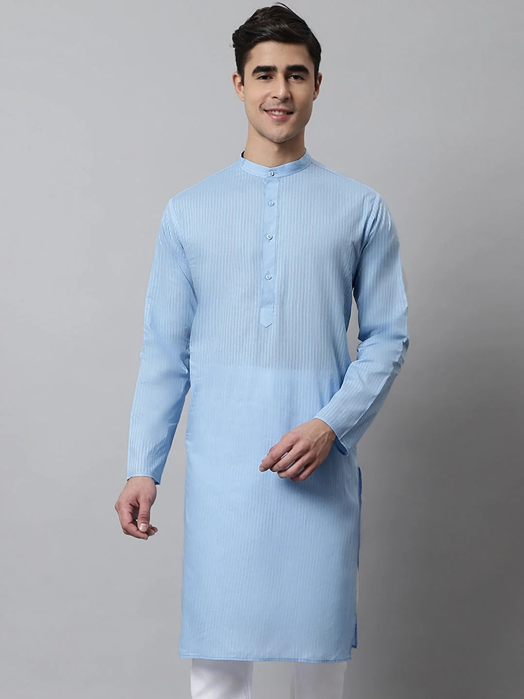 Men's Light blue Cotton Striped Kurtas ( KO 679Light-Blue )-KO-679