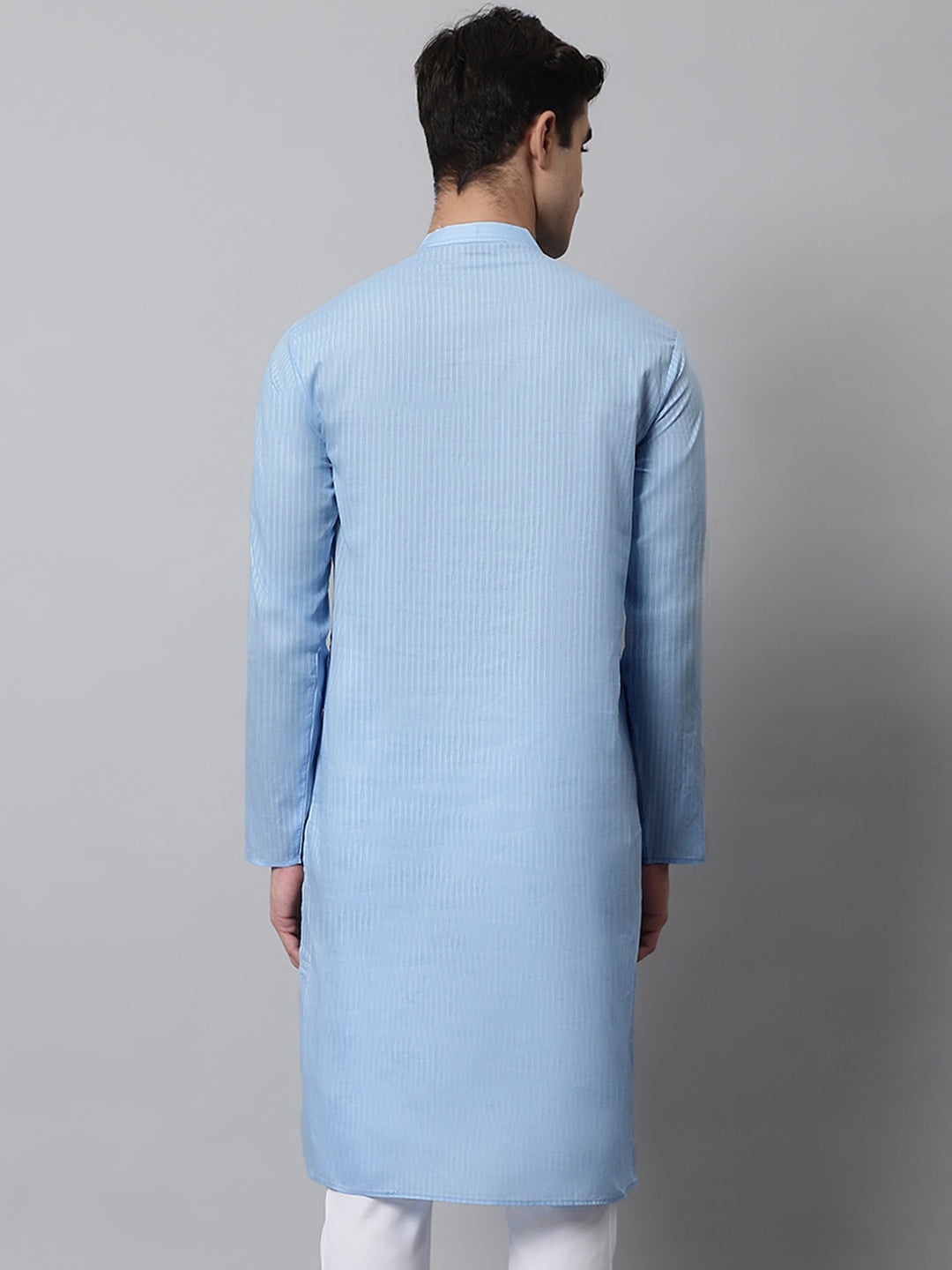 Light Blue Cotton Striped Mens Kurta | Indian Kurta Online