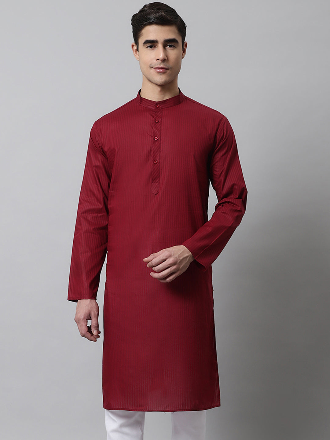 Men's Maroon Cotton Striped Kurtas ( KO 679Maroon )-KO-679