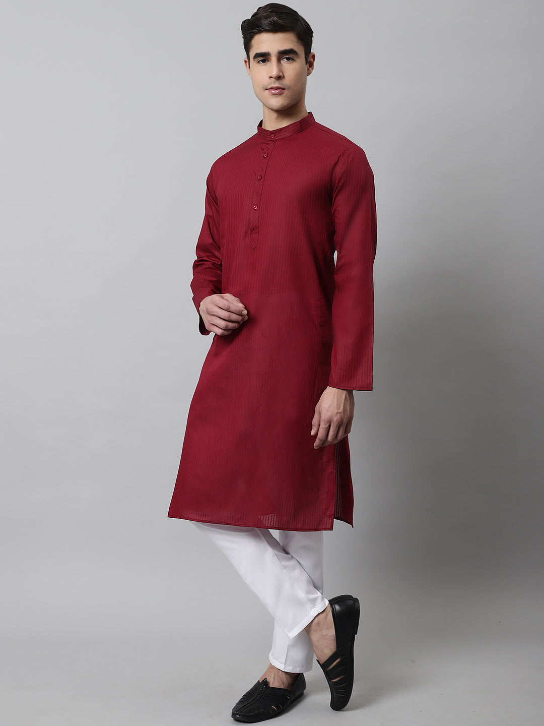 Maroon Striped Mens Kurta | Wedding Kurta for Men - Cotton