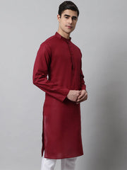 Men's Maroon Cotton Striped Kurtas ( KO 679Maroon )-KO-679