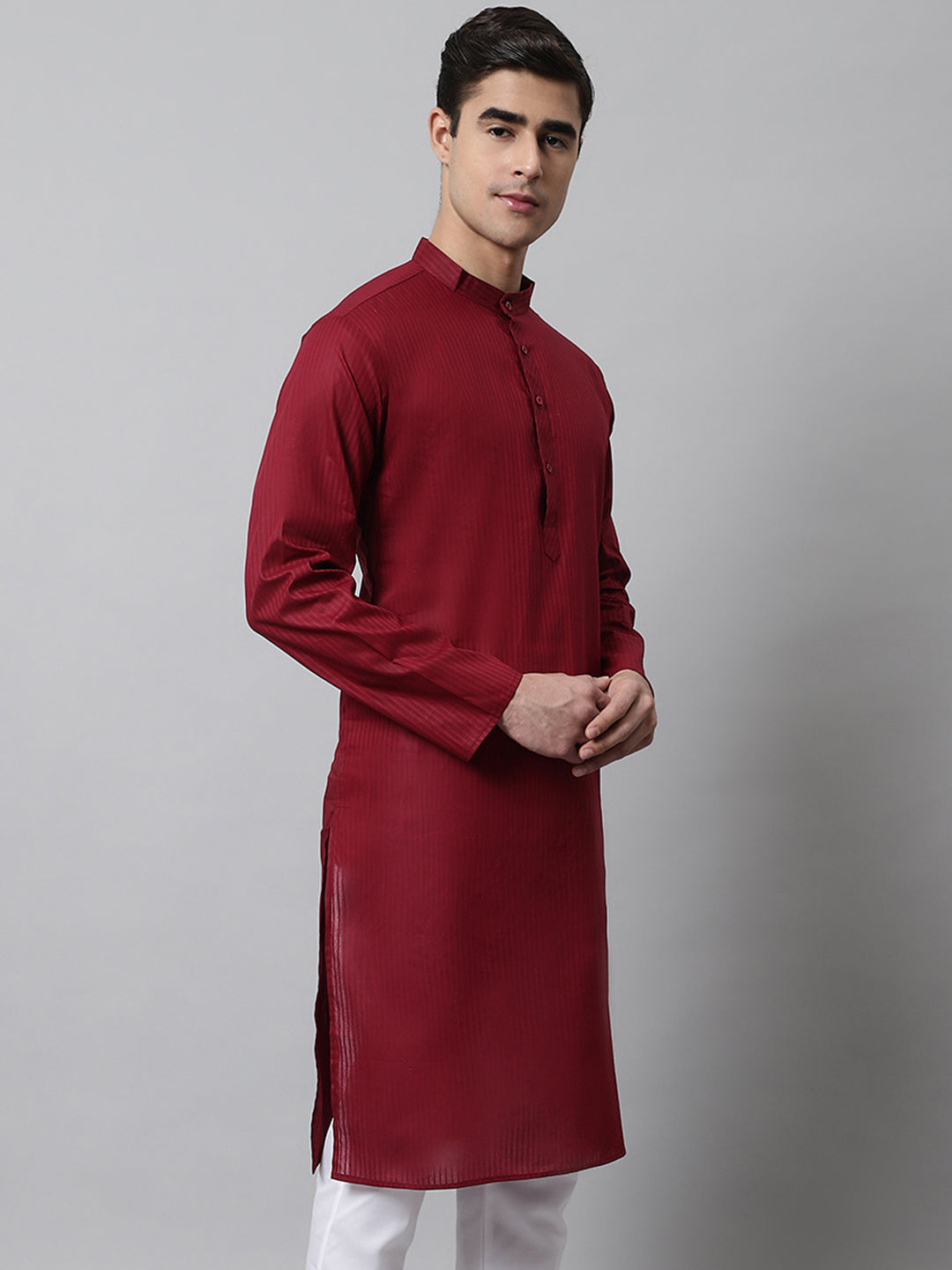 Maroon Striped Mens Kurta | Wedding Kurta for Men - Cotton