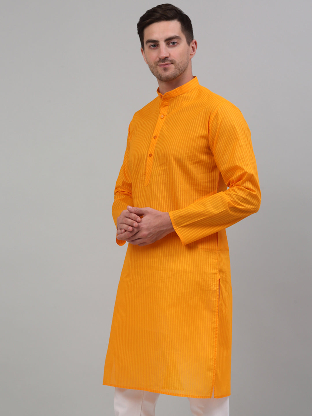 DesiQlo Men Striped Kurta Only - Yellow - KO_679Mustard_S