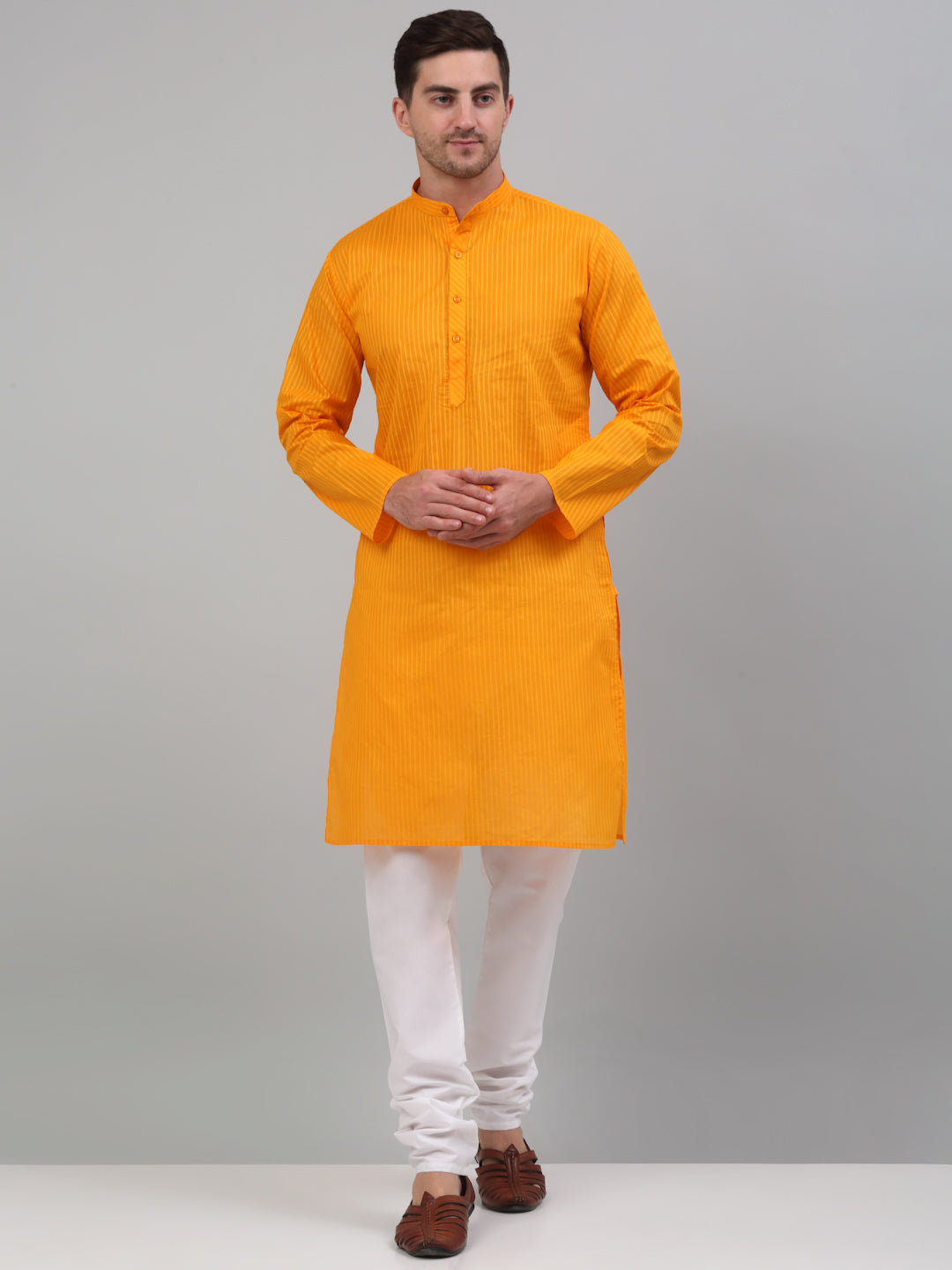 DesiQlo Men Striped Kurta Only - Yellow - KO_679Mustard_S