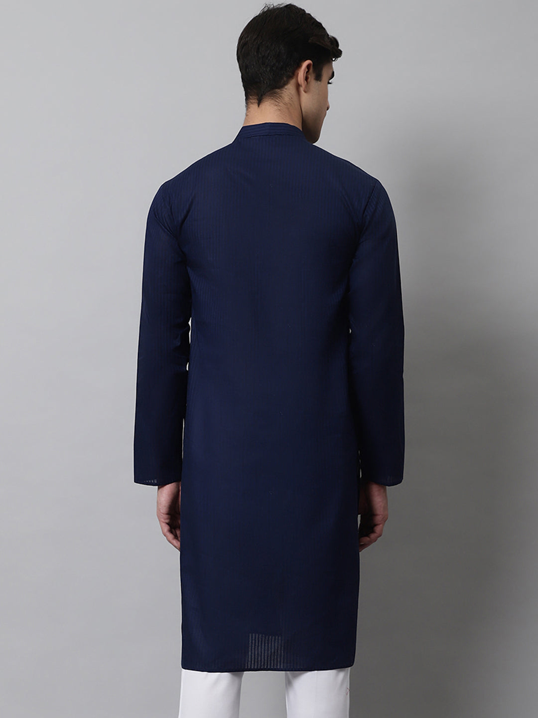 Navy Blue Cotton Mens Kurta - Modern Indian Kurta for Men