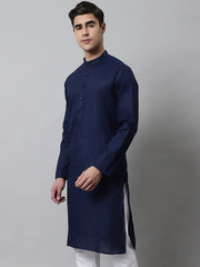 Men's Navy Blue Cotton Striped Kurtas ( KO 679Navy )-KO-679