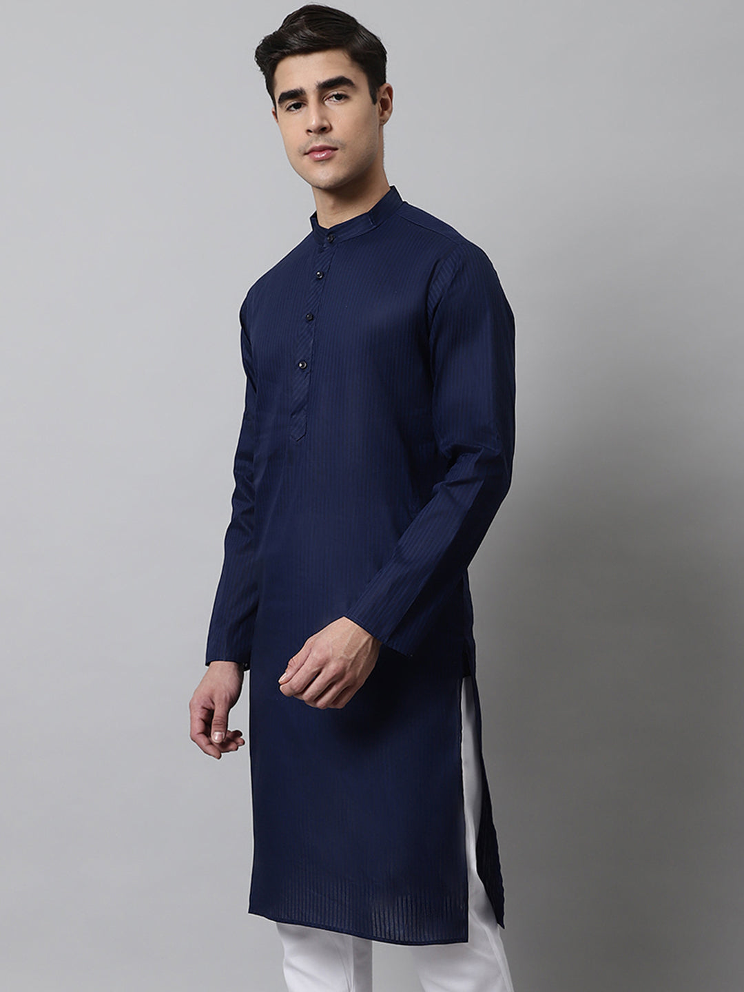 Navy Blue Cotton Mens Kurta - Modern Indian Kurta for Men