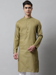 Men's Olive Green Cotton Striped Kurtas ( KO 679Olive )-KO-679