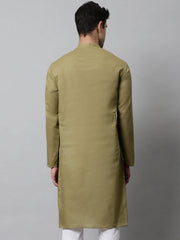 Men's Olive Green Cotton Striped Kurtas ( KO 679Olive )-KO-679