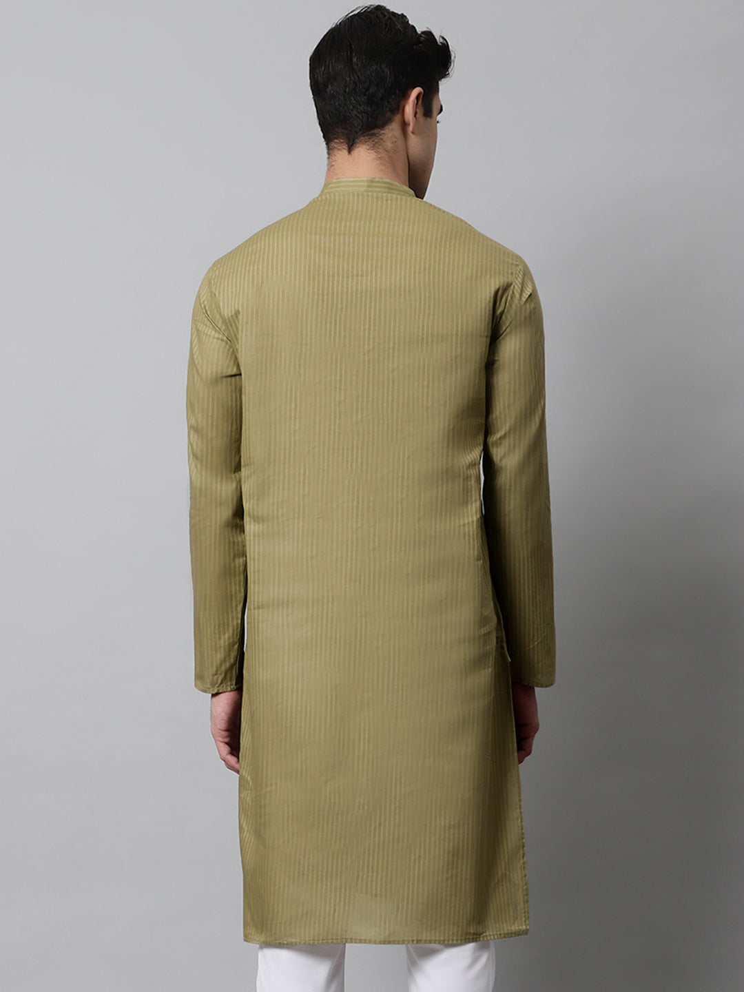 Olive Green Cotton Mens Kurta - Modern Indian Kurta for Men