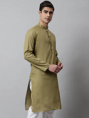 Men's Olive Green Cotton Striped Kurtas ( KO 679Olive )-KO-679