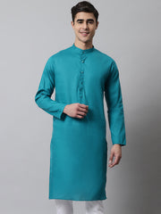 Men's Teal Blue Cotton Striped Kurtas ( KO 679Teal )-KO-679