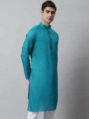 Men's Teal Blue Cotton Striped Kurtas ( KO 679Teal )-KO-679