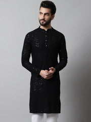 Men Black Embroidered Sequinned Kurtas