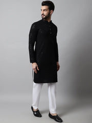 Men Black Embroidered Sequinned Kurtas