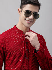 Men Navy Blue Embroidered Sequinned Kurtas-KO-680