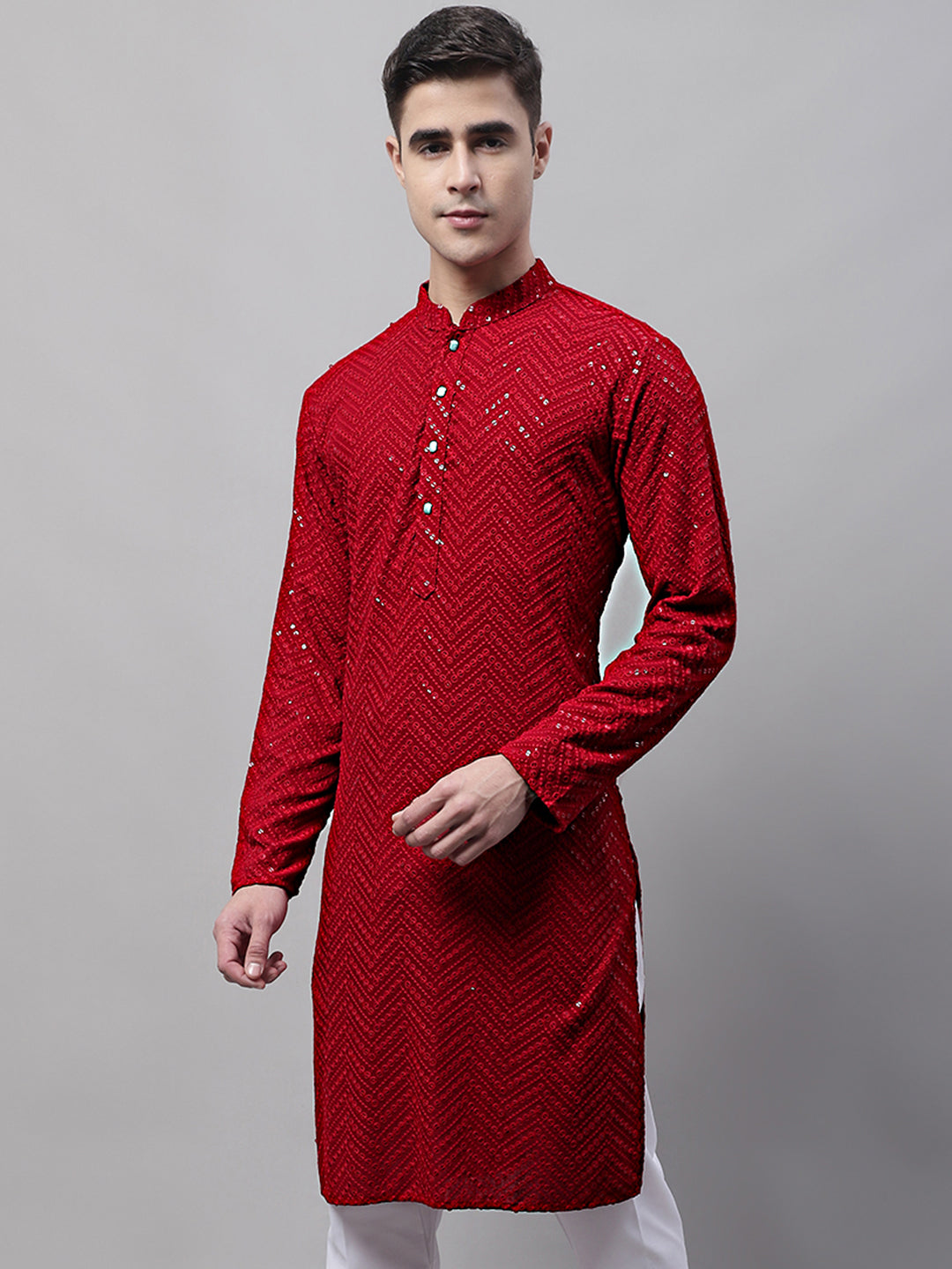 Powerful Maroon Embroidered Mens Kurta - Indian Kurta for Men