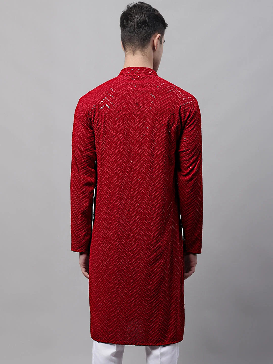 Powerful Maroon Embroidered Mens Kurta - Indian Kurta for Men