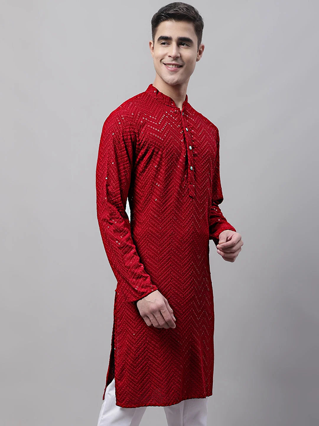 Powerful Maroon Embroidered Mens Kurta - Indian Kurta for Men