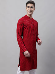 Men Navy Blue Embroidered Sequinned Kurtas-KO-680