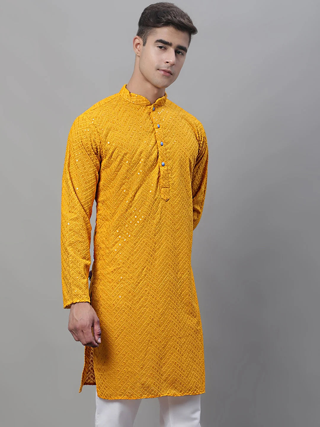 Mustard Mens Kurta: Embroidered Wedding Kurta for Men