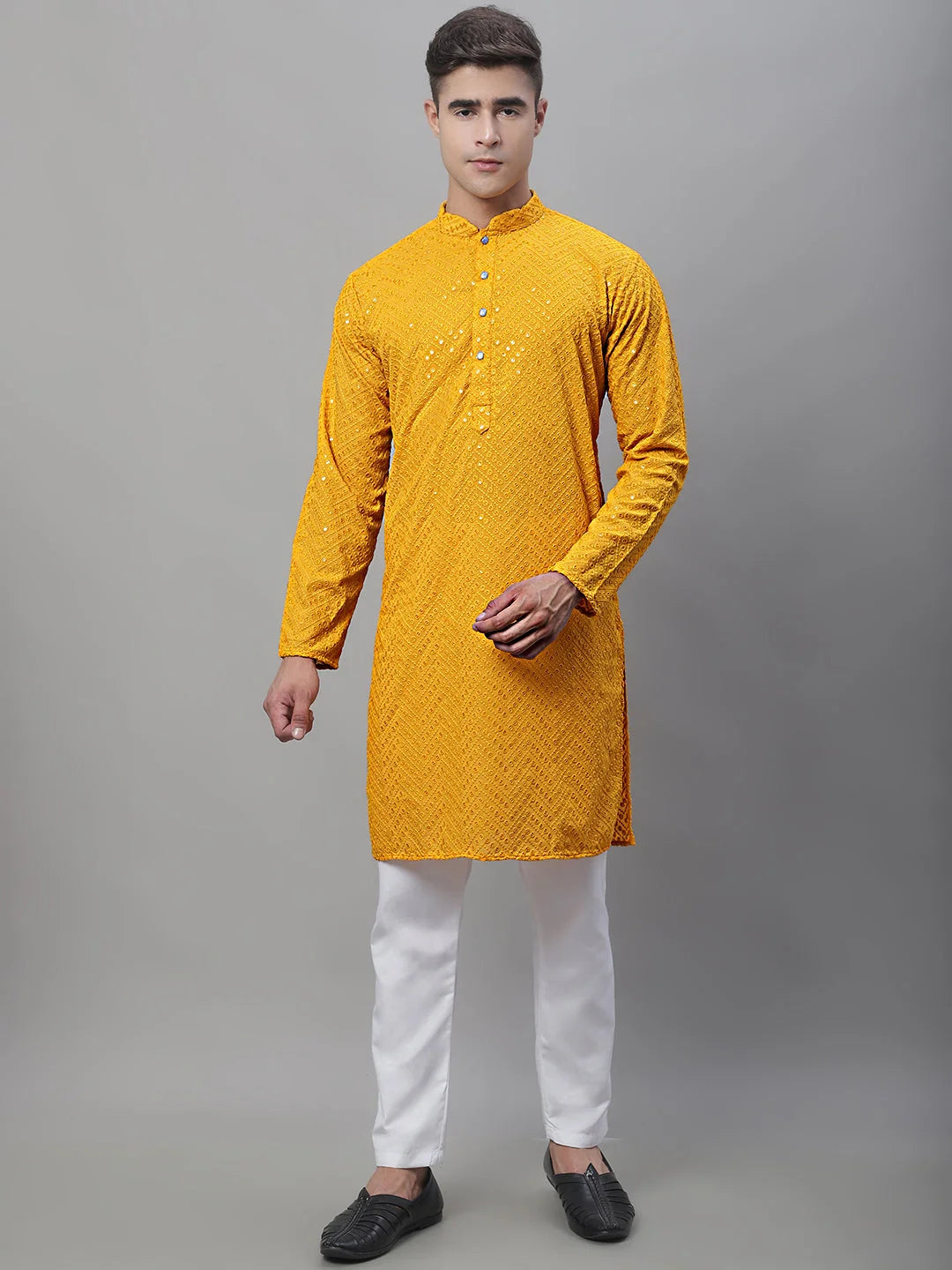 Mustard Mens Kurta: Embroidered Wedding Kurta for Men