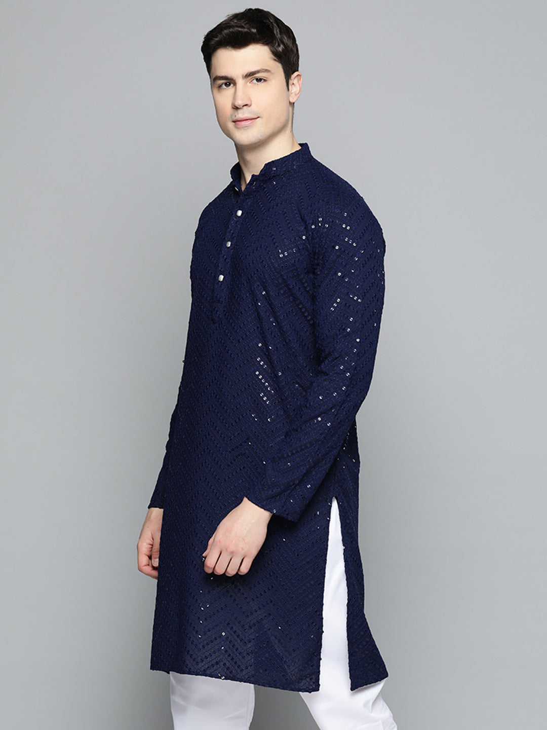 Trending Navy Blue Embroidered Mens Kurta | Indian Kurta for Men